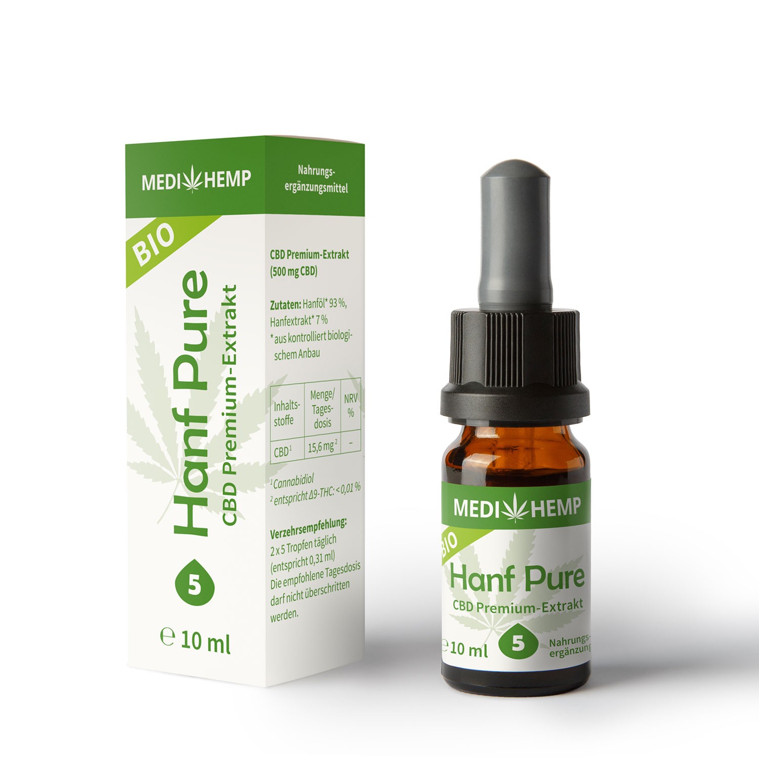 Medihemp Bio Hanf Pure Öl - 5 % -  10ml - 500 mg CBD Aromaöl