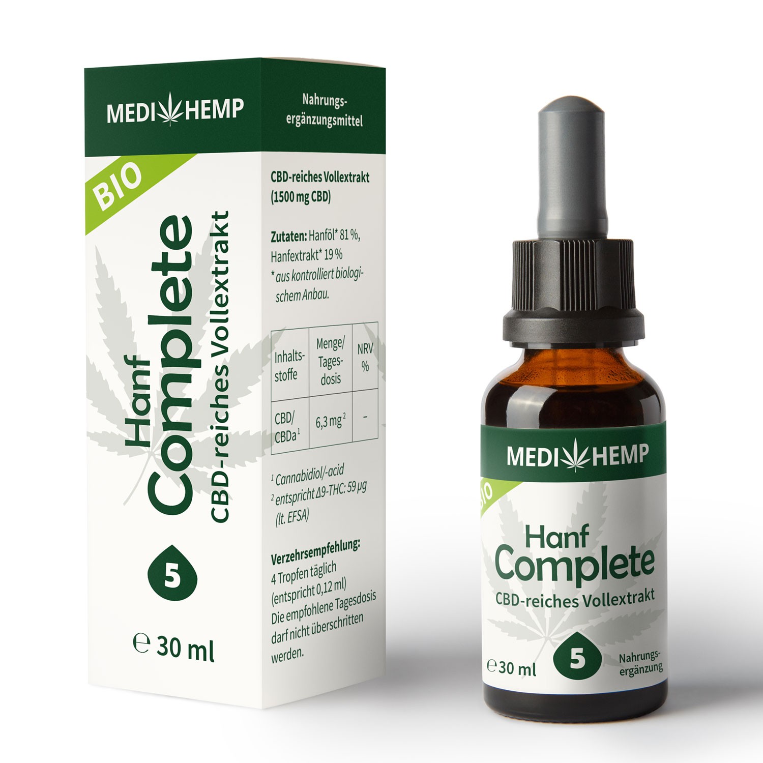 Medihemp Bio Hanf Complete Öl - 5 % - 30ml - 1500 mg CBD Aromaöl